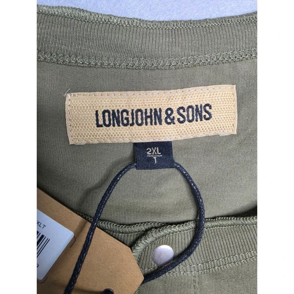 LongJohn & Sons Shirt Men's 2XL Tall Olive‎ Green Henley Neck Short Sleeve NWT